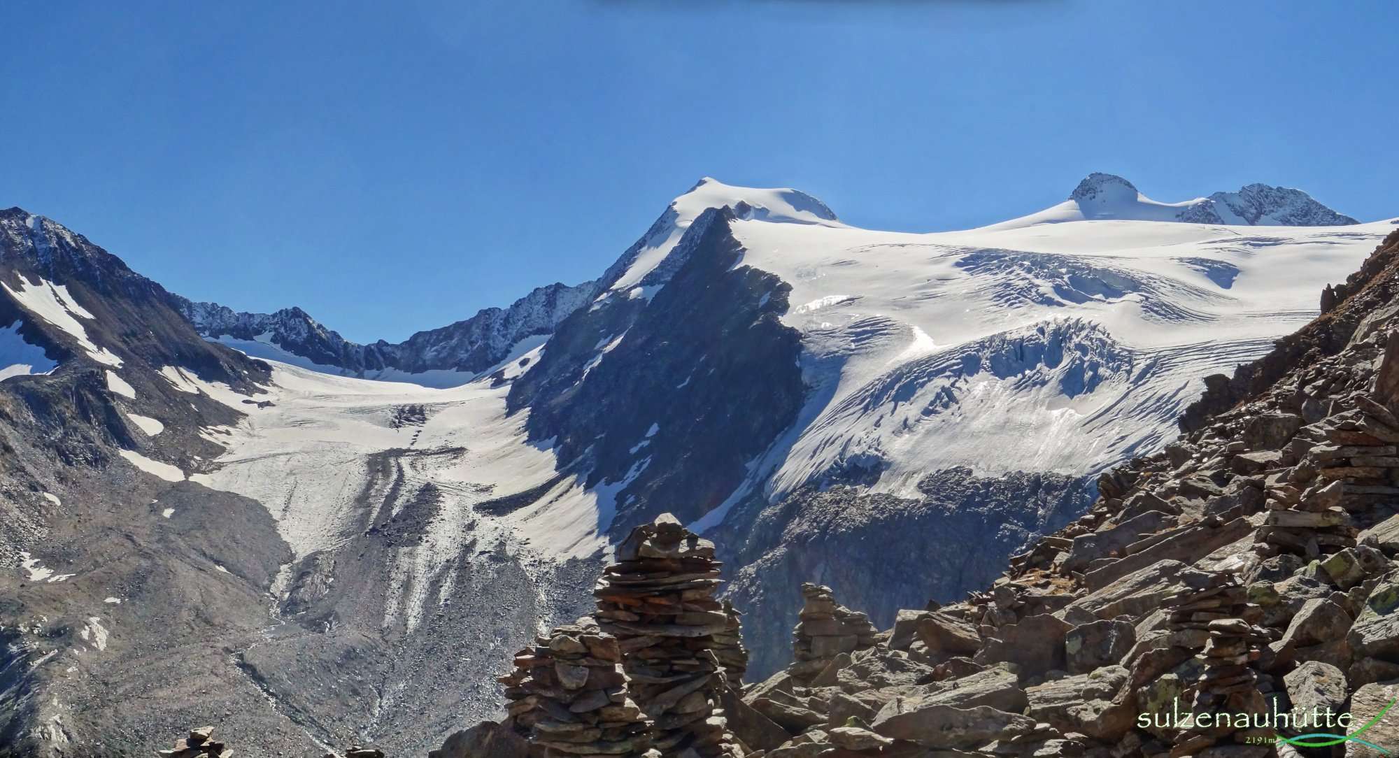 Blick vom Peiljoch in die Fernerstube, Aperer Freiger, Pfaffennieder, Wilder Pfaff, Zuckerhütl - Stubaier Höhenweg